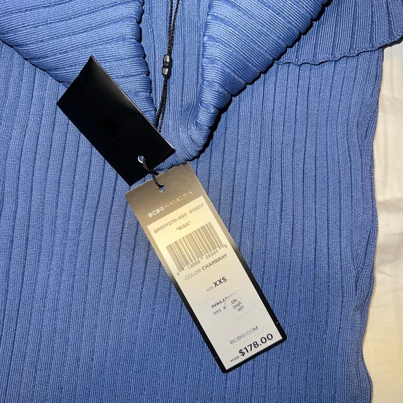 BCBGMAXAZRIA Blue Off-Shoulder Ribbed Top “RISA” - Picture 4 of 6